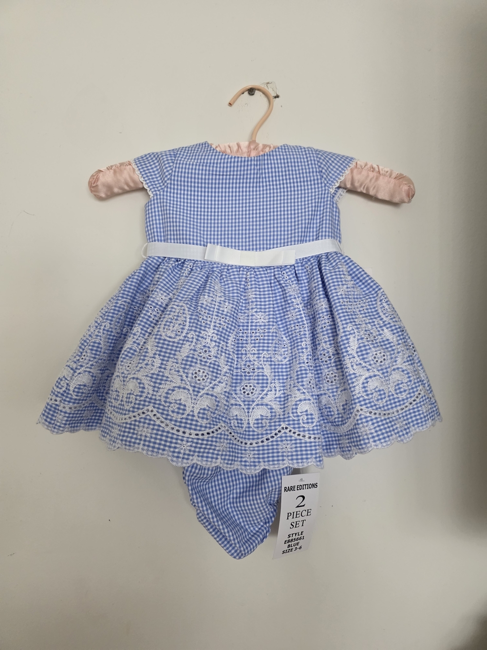 NWT Blue Gingham Baby Dress with White Eyelet Lace